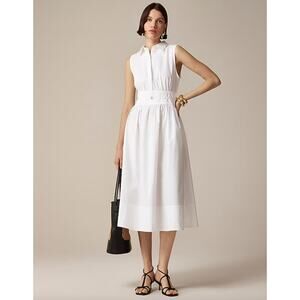 J.Crew Fitted Waist Shirtdress Cotton Poplin Midi A Line Classic White US 10 NWT